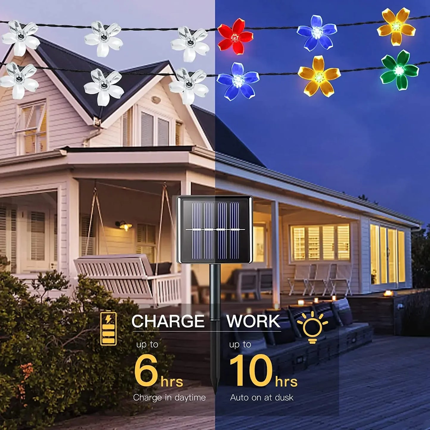 Solar Flower String Lights Outdoor Waterproof LED Fairy Lamp Decoration for Garden Fence Yard Christmas Home Party Decor