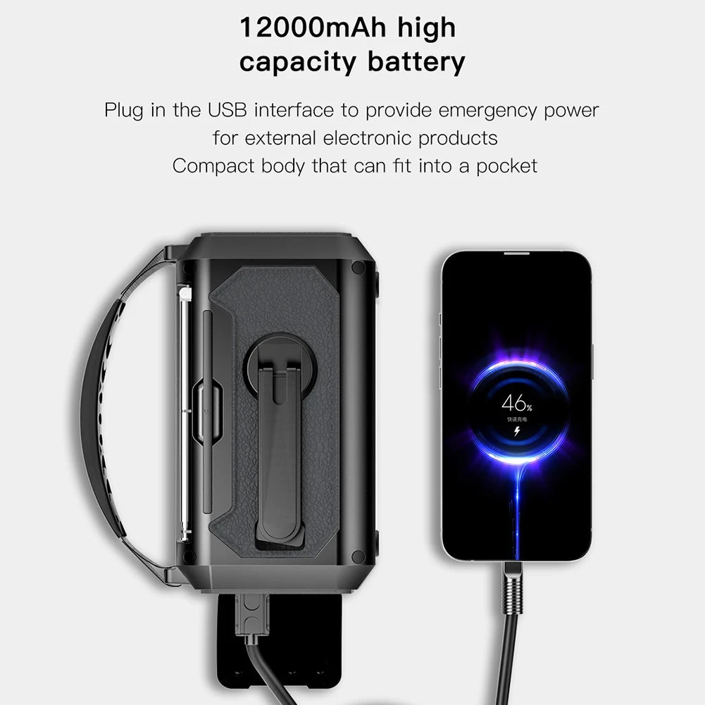 Solar Hand Crank 12000mAh Multifunction Emergency Weather Radio Reading Lamp Power Bank SOS Alarm Radio Receiver