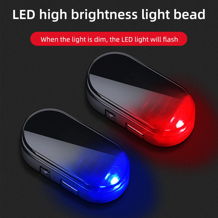 2PCS Solar Powered Car Fake Security Light Blue/Red Simulated Wireless Warning Lights Anti-Theft Alarm Flashing Signal Lamp
