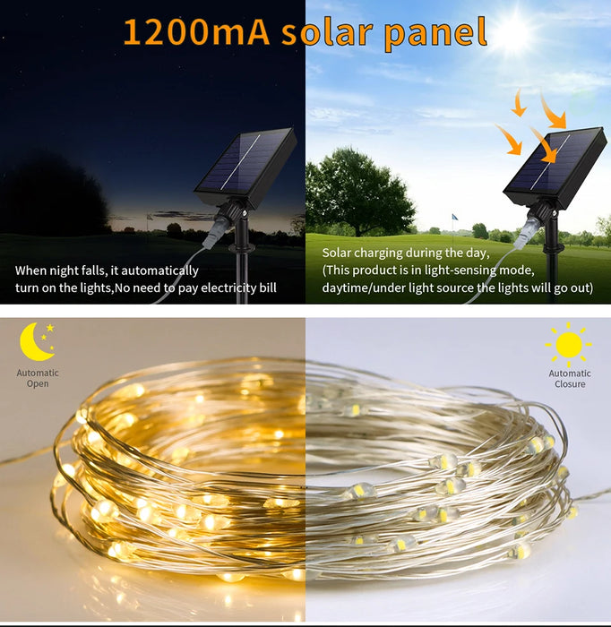 Outside Lighting Courtyard Gazebo Balcony Garden Decoration Solar LED Lights Ground Spike Solar Lamp Copper Wire String Light