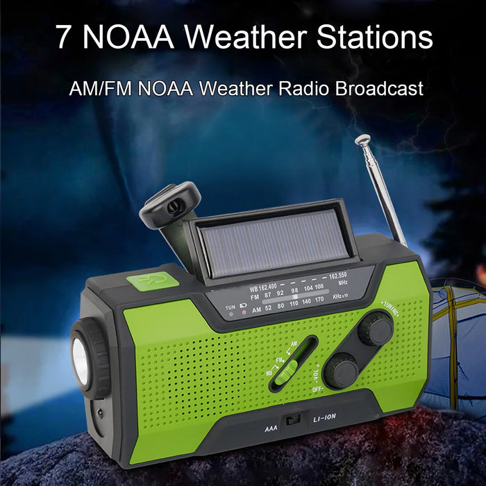 Emergency Weather Radio,Outdoor Portable Hand Crank Radio Solar Powered,AM/FM, SOS Alarm,LED Reading Lamp,Flashlight,Power Bank