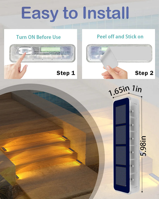 Solar LED Step Lights 4 Pack Outdoor IP68 Waterproof high Brightness Stairs Lamp With Lens Decor Lighting For Garden Deck Path