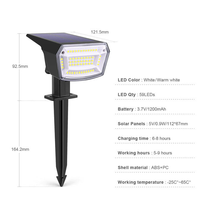 Solar Landscape Spot Lights Outdoor 3 Brightness Modes 2 in 1 Wireless Waterproof Outdoor Solar Spotlights for Wall Yard Patio