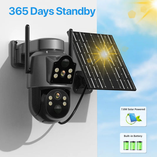 Solar Camera 365 Days Long Standby PIR Wifi Outdoor Dual Lens 4MP HD PTZ IP Camara 7.6W Solar Panel CCTV Security Camera ICSee