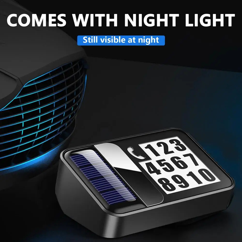 Car Solar Charging Parking Number Plate Luminous LED Digital Temporary Parking Card Auto Stop Phone Number Card For Car Supplies