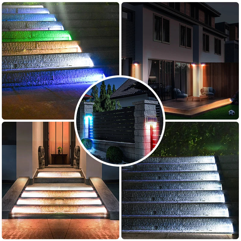 Solar Stair Lights with Motion Sensor Waterproof  IP67 3 Mode RGB Color Changing Step Light LED Lights for Steps Patio Garden