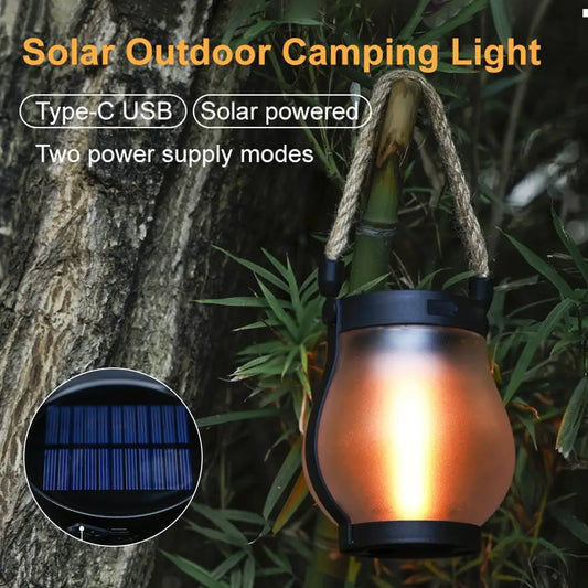Solar Flame Lights Solar Powered Garden Lantern Flickering LED Light Decorative Yard Decor with Rope Rechargeable Camping Lamp