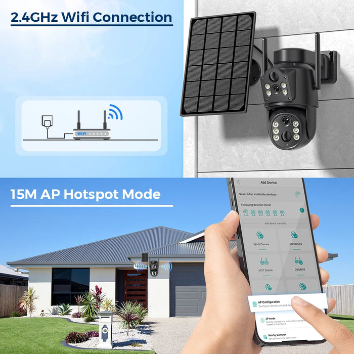 4K 8MP IP Solar Power WiFi Camera PTZ Outdoor IP66 Waterproof 7800mAh Built-in Battery Surveillance Camera PIR Human Detection