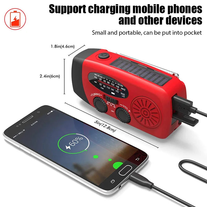 Solar Hand Crank RADIO Receiver US Mini Portable AM/FM Weather Radio With Multifunctional Flashlight Emergency Power supply/Bank
