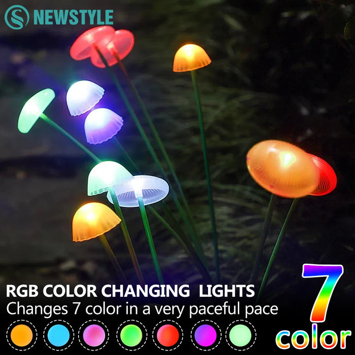 1/2/3/4PCS LED Solar Outdoor Jellyfish Swaying Lights Waterproof Garden RGB Mushroom Lawns Lamp for Patio Yard Garden Decoration