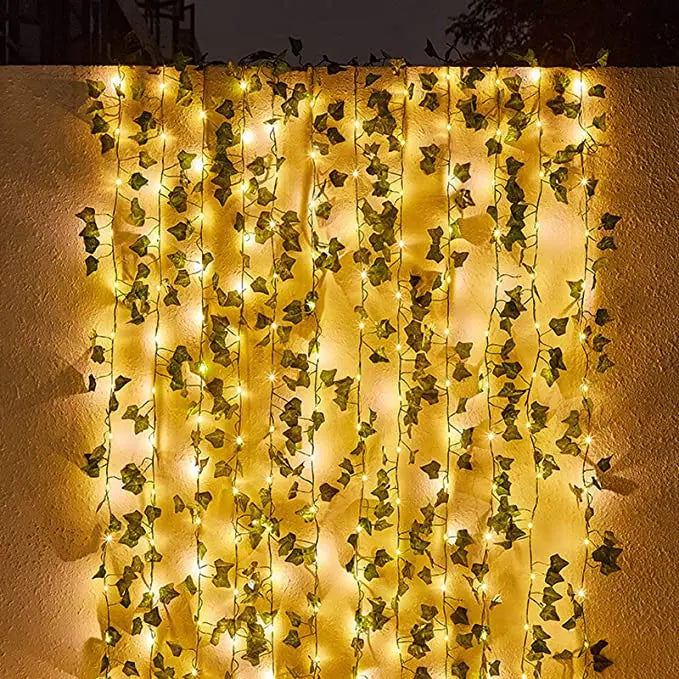 Solar String Light Artificial Leaf Flower Light Garland Christmas Decoration Outdoor Room Curtain Lamp for Wedding Party Garden