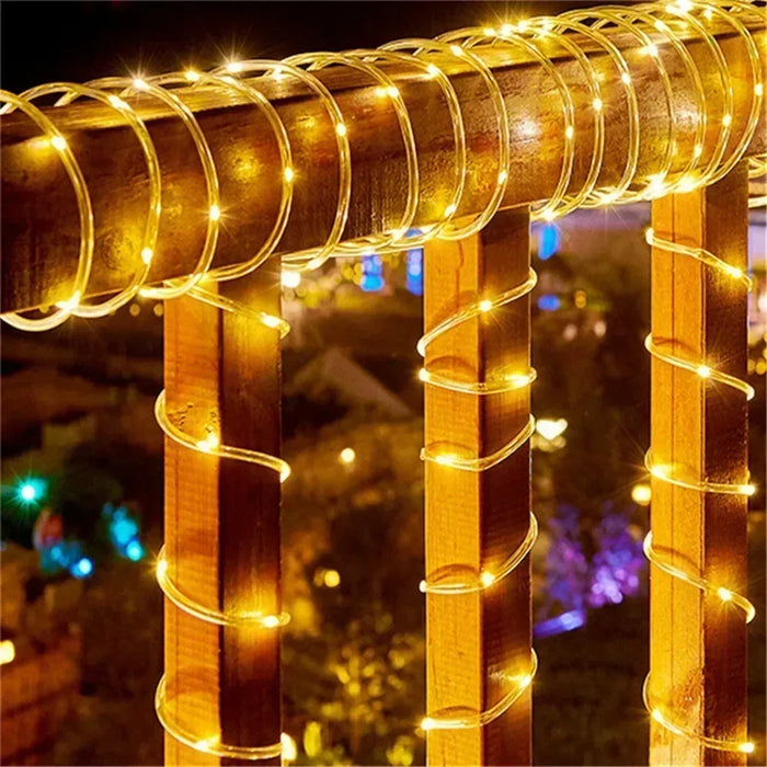 LED Solar String Lights Garden Waterproof Tube Rope Lamp Christmas Garland Fairy Lights For Outdoor Holiday Decoration Lighting