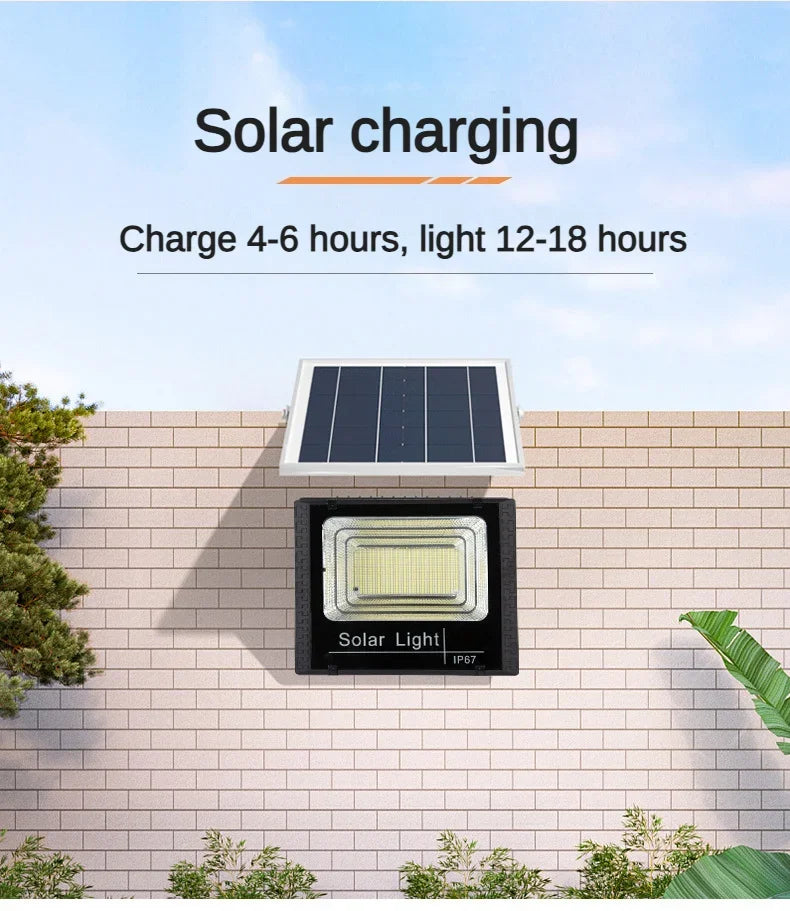 Solar Flood Lights 50W 100W 200W 300W 500W Outdoor Remote Control IP67 Waterproof Solar Power Wall Lamp Street Garden Decoration