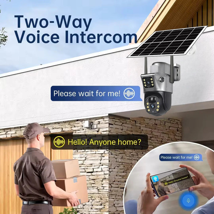 Solar Camera Outdoor 8MP 4K Dual Screen WIFI IP Monitor IP66 PIR Human Detection Security Video CCTV Surveillance Camera V380Pro