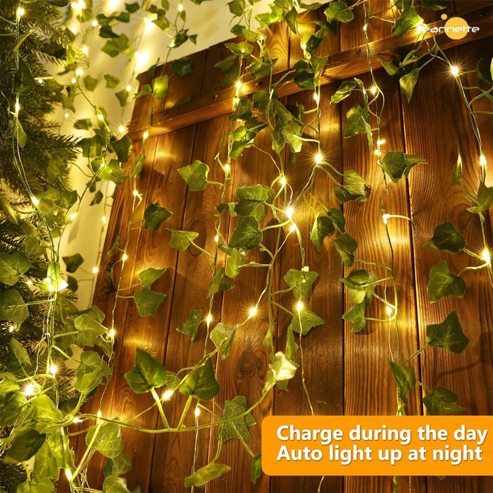 Solar Vine String Lights LED Solar String Lights Outdoor Waterproof Artificial Ivy Leaf Plants Lights for Garden Wedding Fence