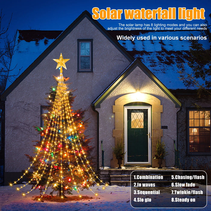 Solar Christmas Decoration Star String Lights 2/3M 8 Modes Waterfall Christmas Tree Fairy Lights for Outdoor Wedding Holiday