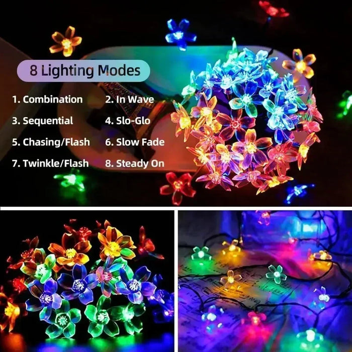 Solar Fairy String Light Sakura Garlands 5/7/12/22M Peach Flower CherryLED Lamp For Wedding Party Garden Christmas Outdoor Decor