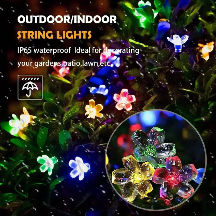 Solar Fairy String Light Sakura Garlands 5/7/12/22M Peach Flower CherryLED Lamp For Wedding Party Garden Christmas Outdoor Decor