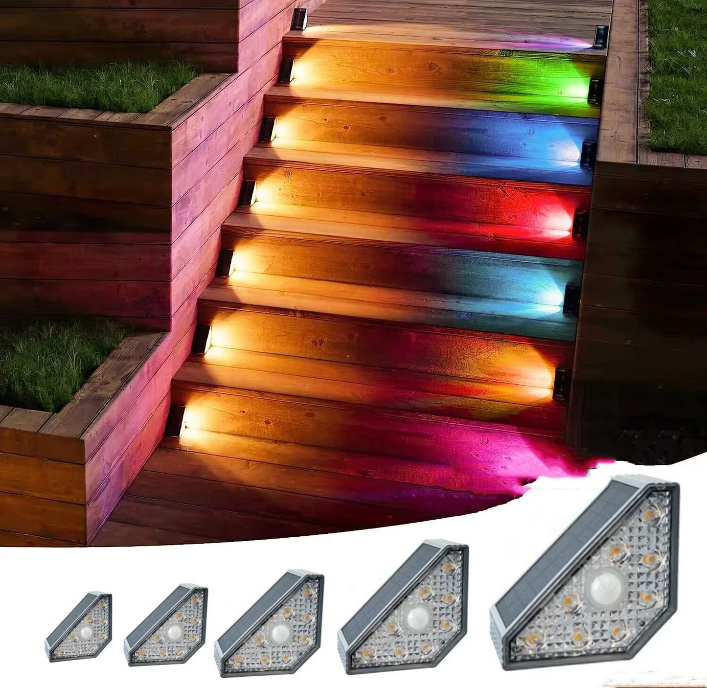 Solar LED Stair Lights with Motion Sensor Outdoor Step 3 Mode Lighting IP67 Decorative Light for Patio Garden Solar Panel Lamps