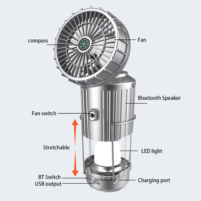 Solar Camping Fan With Lantern Collapsible Solar Powered USB Rechargeable Emergency Hanging Lights for Outdoor Camping Tent