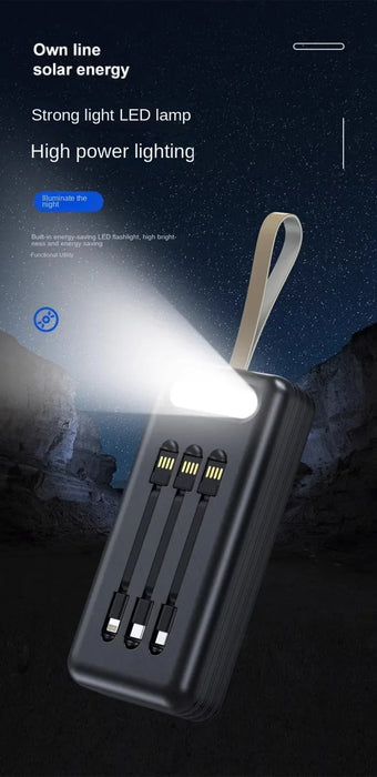Solar power bank large capacity 100000 mAh fast charging with its own line mobile power supply 80,000 outdoor riding