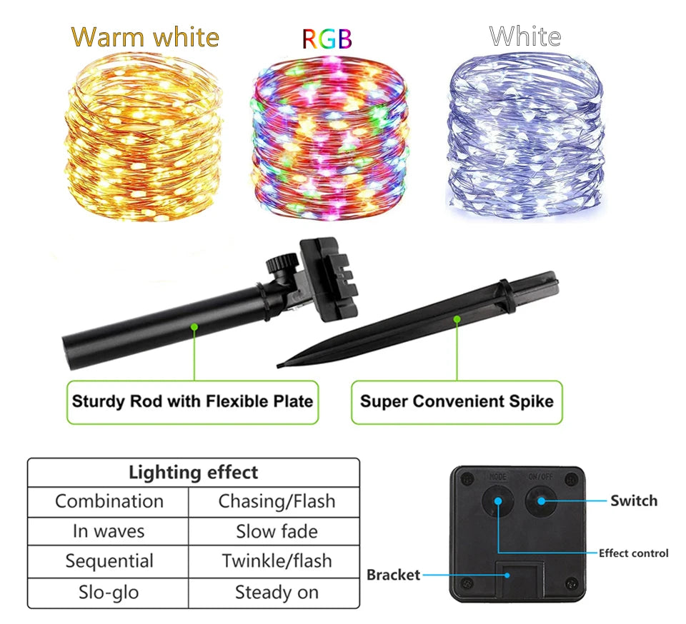 32M Solar String Fairy Lights Christmas Lights Outdoor Waterproof Garland Solar Power Lamp Christmas For Garden Decoration