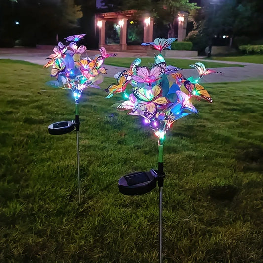 Solar Butterfly Garden Lights Outdoor Colorful Decorative Solar Fairy Light Yard Patio Stake Christmas Artificial Flower Lamps
