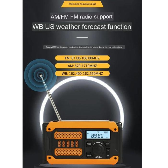 2000mAh Solar Emergency Radio Hand Crank AM FM NOAA Portable Weather Radio Phone Charger Power Bank SOS Outside Radio Universal
