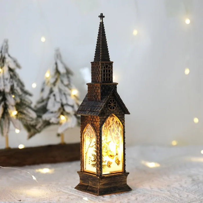 Christmas Church Small Wind Light Santa Claus Snowman Elk Xmas Pendants Noel Navidad Merry Christmas Decor 2025 Happy New Year