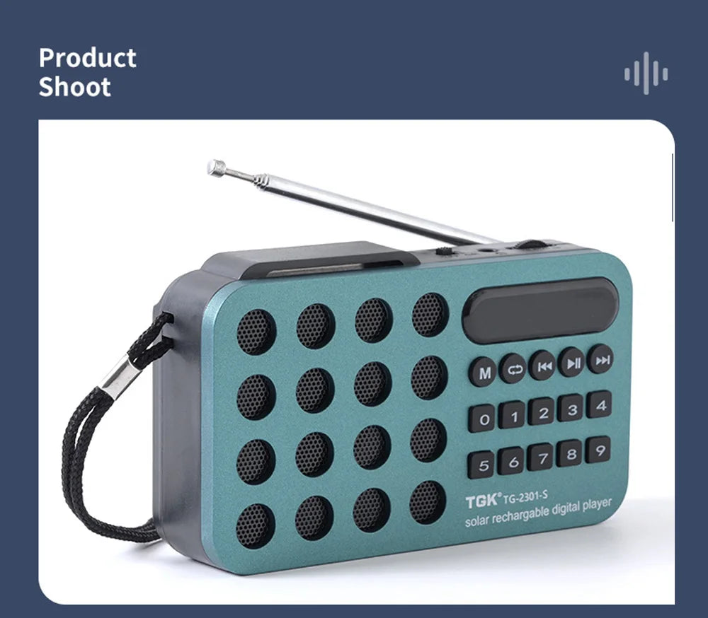 Solar Charging Portable FM Receiver Radio With Bluetooth Wireless Speaker Support USB TF Card MP3 Music Play Radio FM Receiver