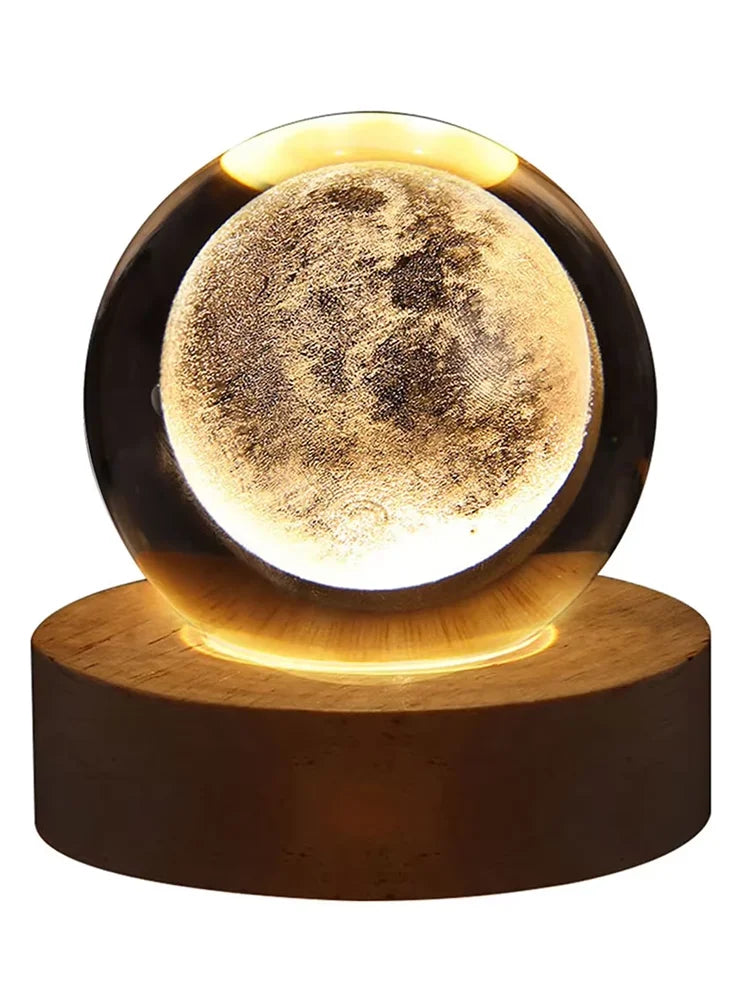 Luminous Crystal Ball LED Night Light Saturn Solar System 3D Moon Table Lamp USB Bedroom Atmosphere Lamp for Birthday Kid Gift