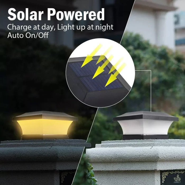 Solar Post Light Outdoor 3000K 6000K LED Fence Deck Cap Lamp for Landscape Garden IP65 Waterproof Gate Cottage Solar Column Lamp