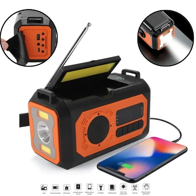 Hand Cranked Solar Powered Portable AM/FM/NOAA Weather Radio 12000mAh With LED Flashlight Portable Power Bank Outdoor Radio