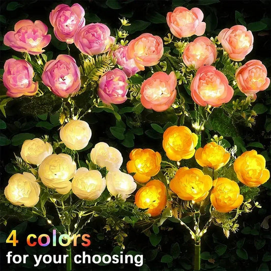Solar Powered Flower Lights, LED Peony Flower Lamps for Outdoor Solar Garden Lights, Outdoor Solar Lawn Lights for  Yard, Lawn