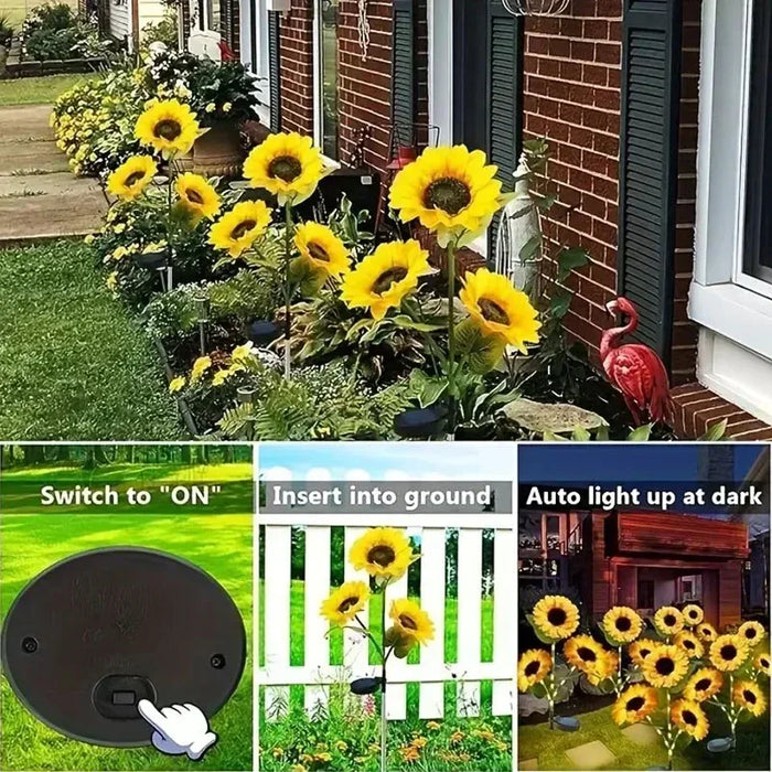 Solar Sunflower Lights 3 Head Outdoor Artificial Flower Decorative Lights Garden IP65 for Lawn Pathway Roof Christmas Decoration