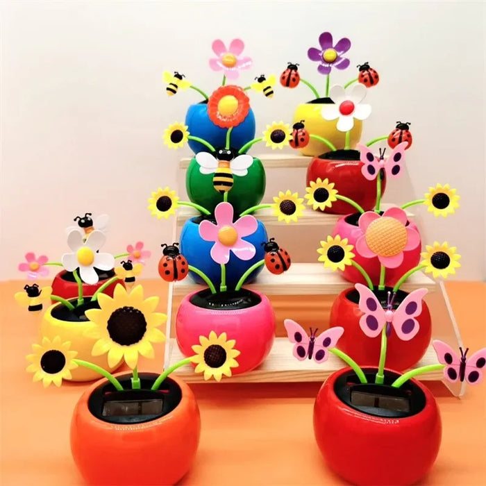 Solar Toys Cute Flower Butterfly Bee Swinging Doll Solar Car Ornament Creative Cartoon Flower Solar Desktop Ornament Decoration
