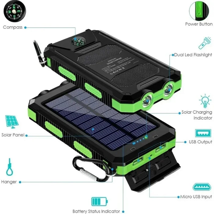 NEW 200000mAh Solar Power Bank Portable Charging Poverbank External Battery Charger Strong Light LDE Light for All Smartphones