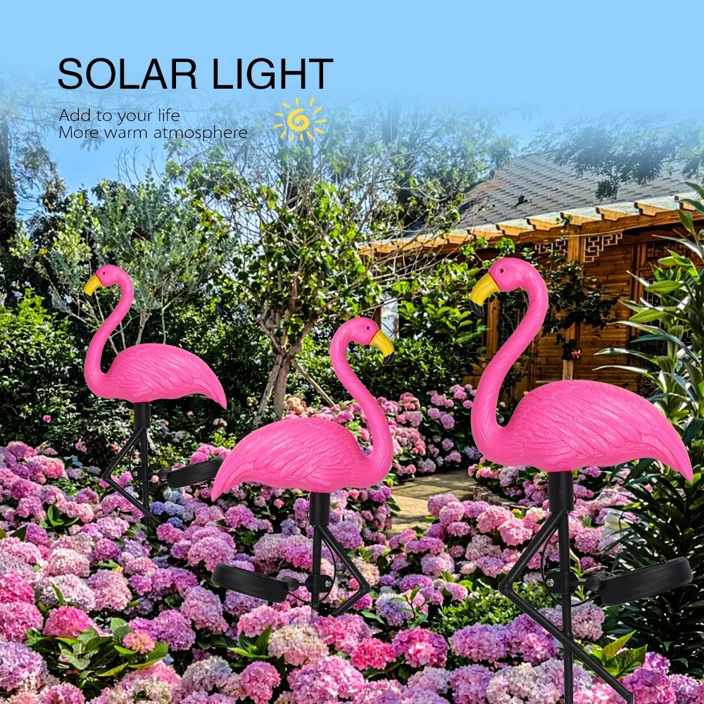 Solar Flamingo Light Outdoor Courtyard Decoration Garden Decor Stake Lights Waterproof LED Patio Walkway Light Lawn Lamp