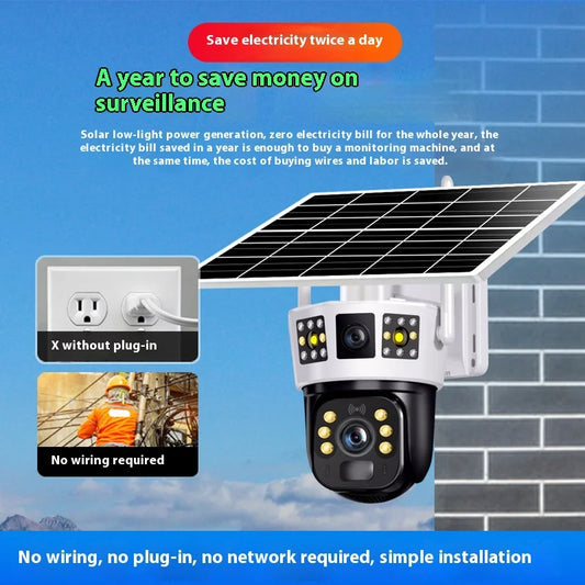 4G Solar Camera 6K 12MP Three Lens PTZ Dual screen PIR Human Tracking Color Night Vision Security CCTV Surveillance IP Camera