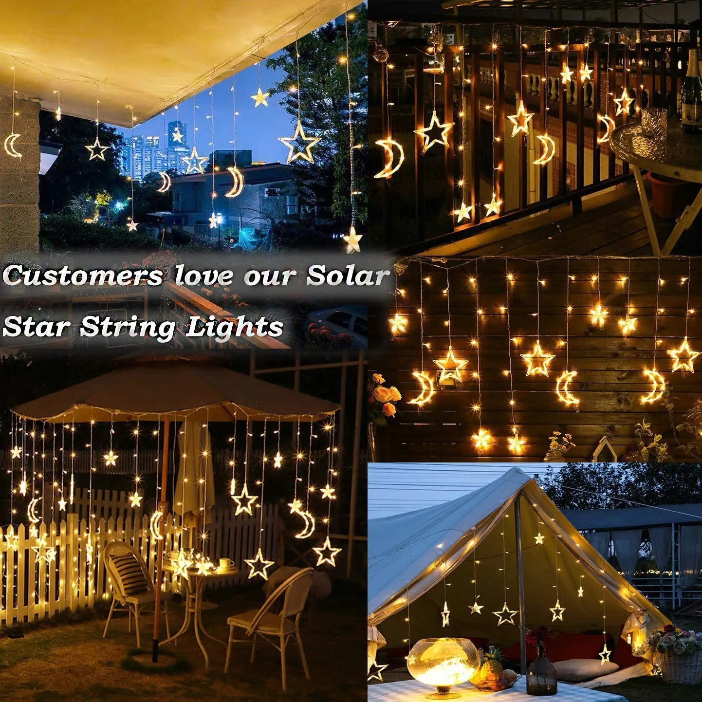 Star Moon Solar Battery String Lights 8Mode Outdoor Christmas Garland LED Fairy Light for Ramadan Festoon Wedding New Year Decor