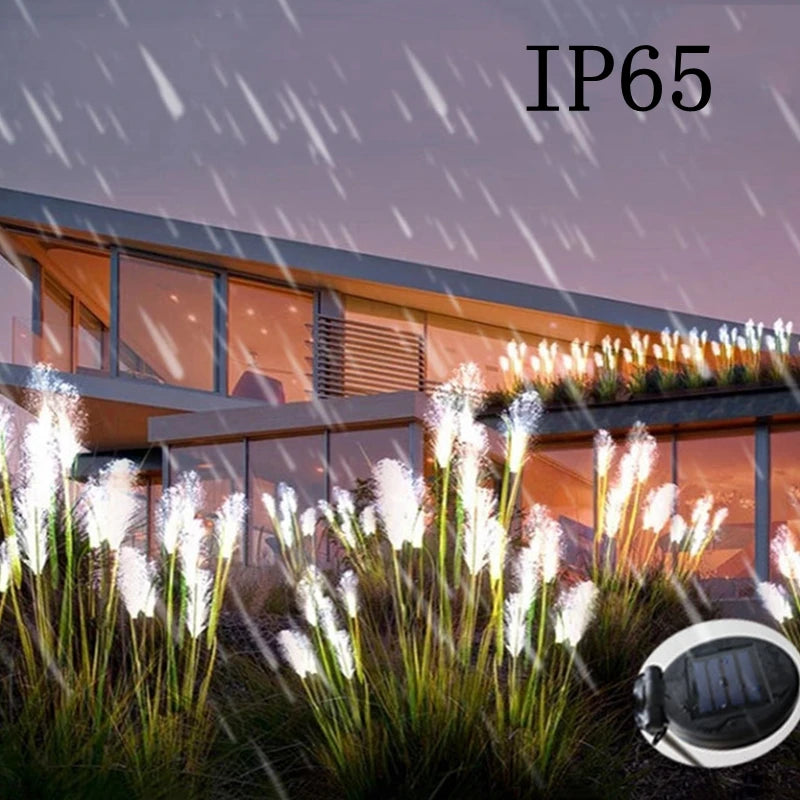 Solar Garden Landscape Lights Sunlight Lawn Lamp Simulation Bulrush Flower Optical Fiber Lamp Outdoor Waterproof Path Lighting