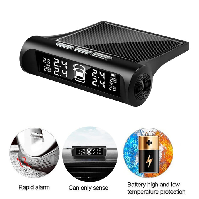 Solar Power Car Tire Pressure Alarm Digital Display Auto Smart Tpms Tire Pressure Monitor System Temperature Warning with Sensor