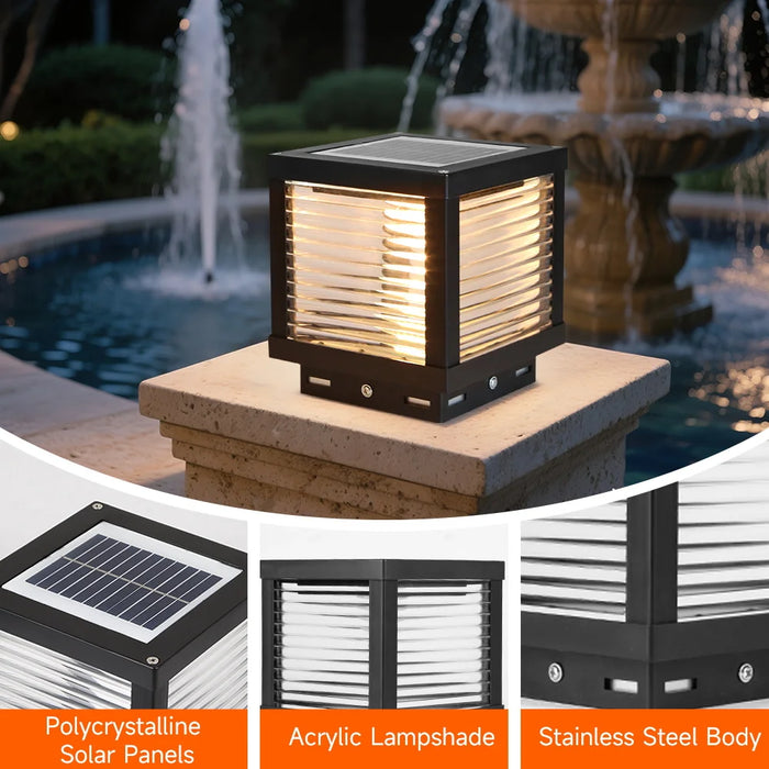LED Solar Pillar Lights Replaceable Bulb Outdoor Solar Garden Lamps Connect Electricity Sunlight for Fence Pathway Outdoor Decor