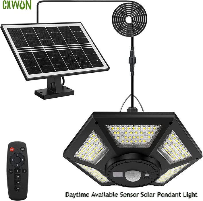 Solar Powered Shed Pendant Lamp Outdoor 5 Mode Lighting with Daytime Available Sensor Indoor Home Garage Light