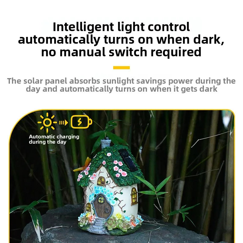 Solar Resin Cabin Christmas Outdoor Courtyard Garden Decoration Led Nightlight Fairy Tale Atmosphere Creative Ornament
