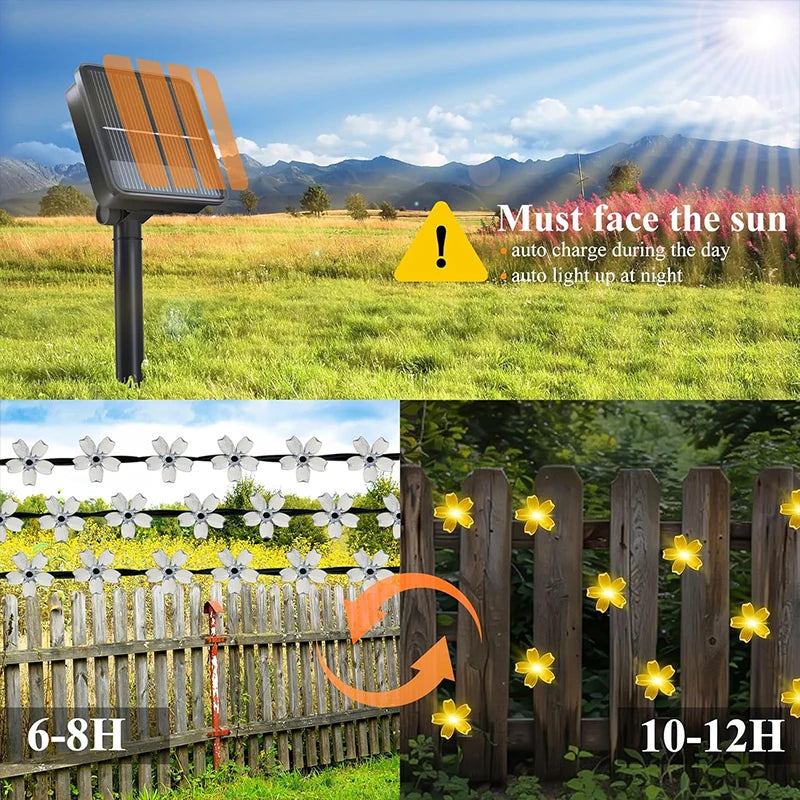 Solar Flower String Lights Outdoor Waterproof, Decorative Light for Yard, Lawn, Fence, Flower Garden, Christmas Tree