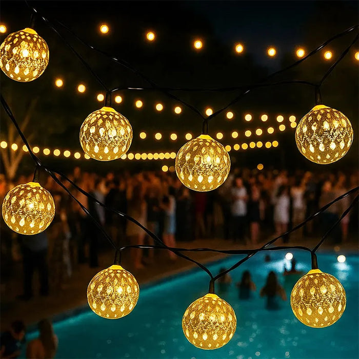 3.5M Solar String Lights Moroccan Ball RGB LEDs Perfect for Weddings Parties Birthdays Christmas Home Bedroom Garden Yard Decor