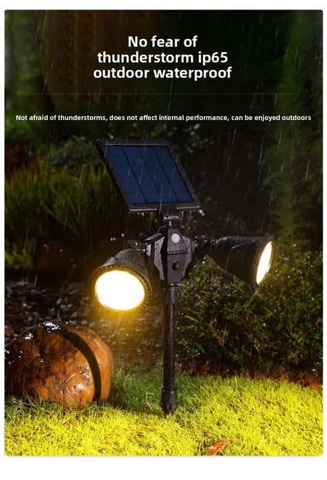 Solar spotlights for outdoor courtyard landscapes, dual head ground penetrating trees, human body sensing lawn lights