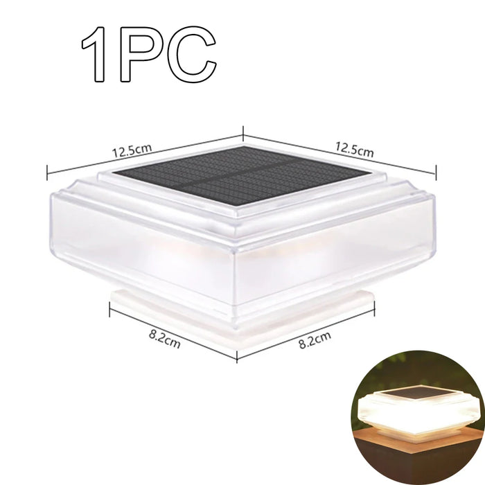 Solar Post Lights Clear Lampshade Waterproof Solar Deck Fence Cap Light Warm Light Outdoor Square Street Lamp For Garden Patio