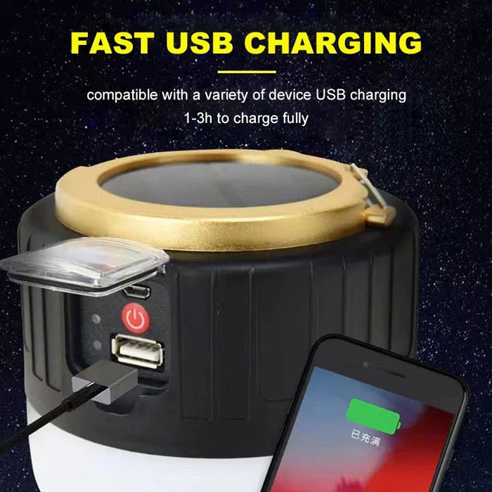Solar LED Camping Light Waterproof Rechargeable Tent Lamp Portable Lanterns Outdoor Emergency Lights Market Energy Saving Bulb